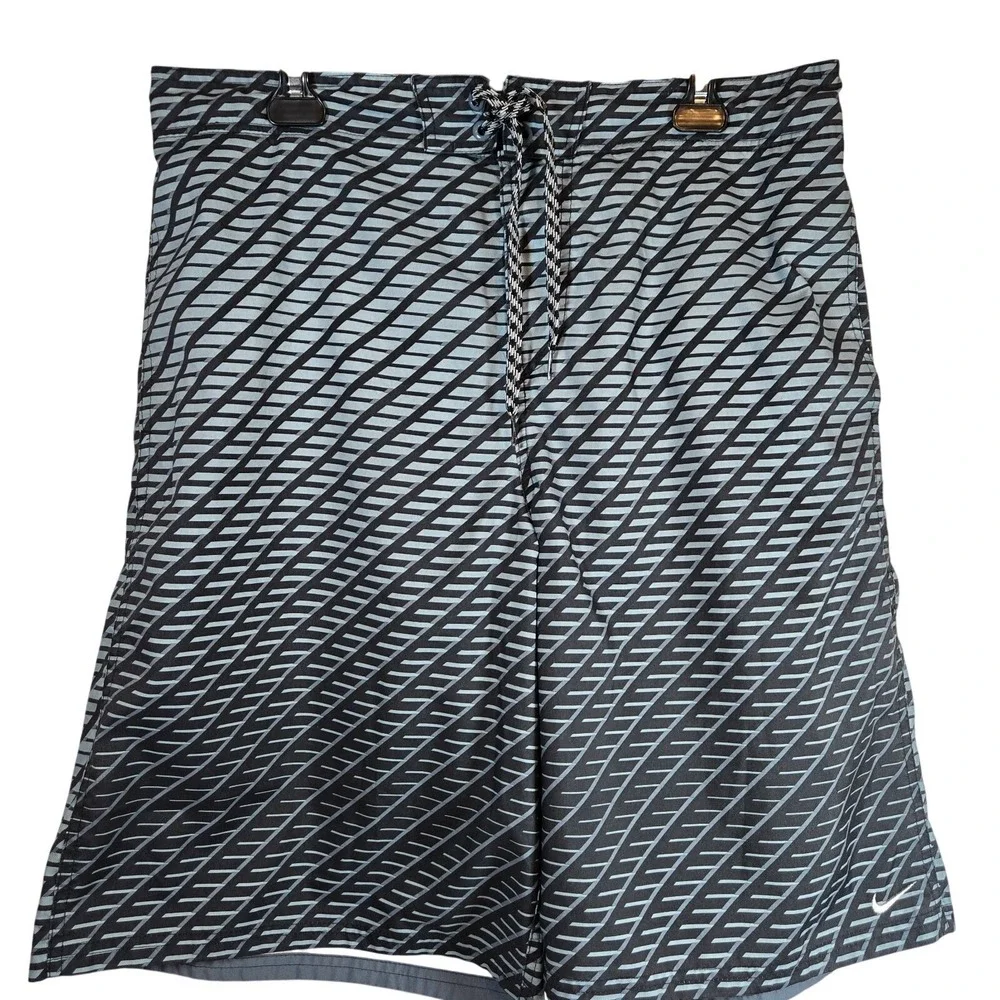 Nike Swim NESS7414 Mens XL Gray Blue Geometric Print‎ Volley Swim Trunks Lined